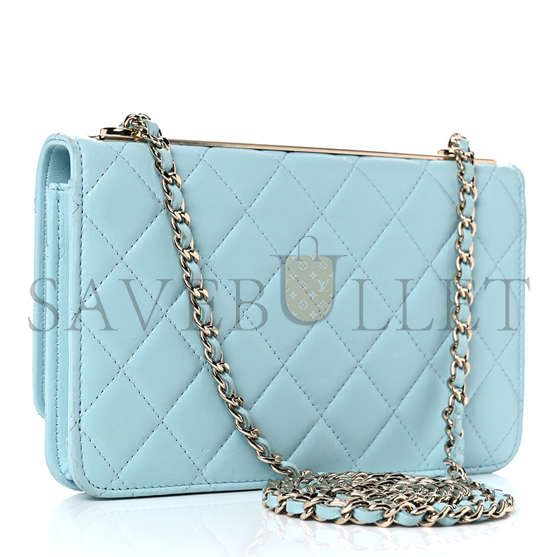 CHANEL LAMBSKIN QUILTED TRENDY CC WALLET ON CHAIN WOC LIGHT BLUE  (19*13*5cm)